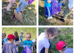 Dzieci sprzątają lasek.