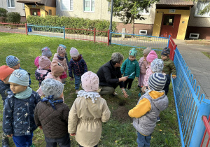 Dzieci uczestniczą w przygotowaniach do sadzenia drzewa
