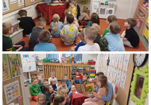 Dzieci słuchają czytanego opowiadania.
