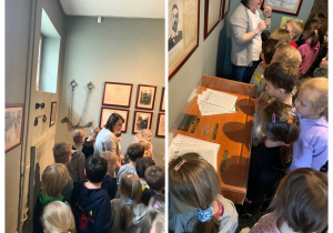 Dzieci zwiedzają sale wystawowe muzeum