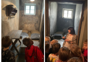 Dzieci zwiedzają cele więźniów politycznych m.in Józefa Piłsudskiego
