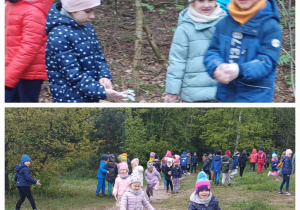 Dzieci sprzątają las.